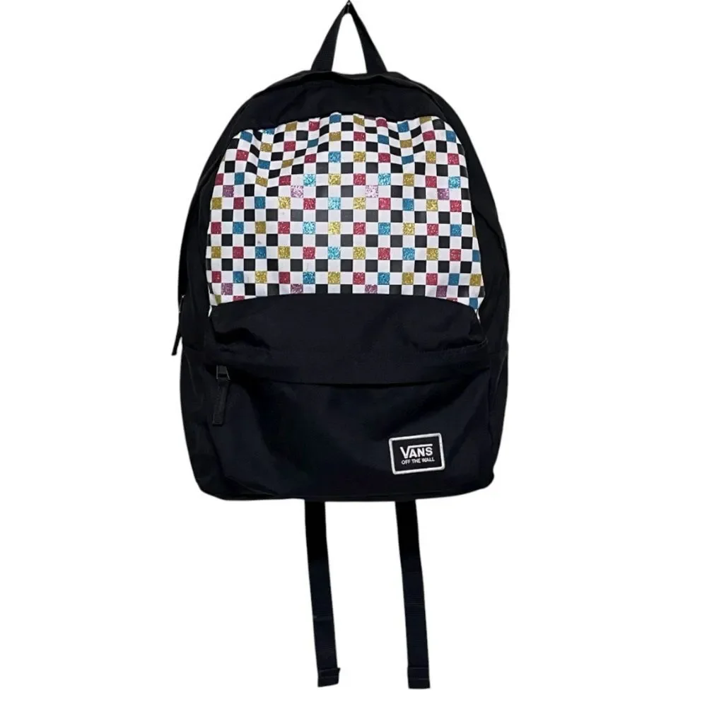 Vans Backpack Laptop Bag Checkerboard Colorful Glitter Zip Close School Everyday